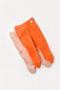 Set 2 pantaloni cu botosei bebe unisex din bumbac organic si modal - rodie/piersica, baby cosy (marime: 6-9 luni)