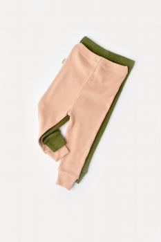 Set 2 pantaloni bebe unisex din bumbac organic si modal - verde/blush, baby cosy (marime: 12-18 luni)
