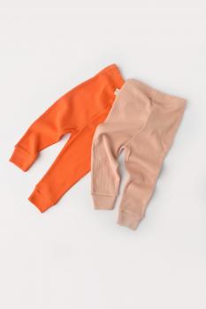Set 2 pantaloni bebe unisex din bumbac organic si modal - rodie/piersica, baby cosy (marime: 6-9 luni)
