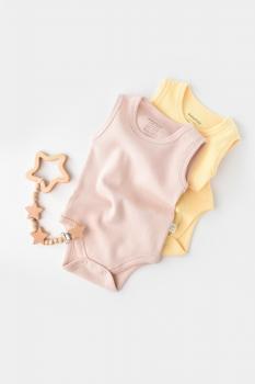 Set 2 body-uri fara maneci bebe unisex -100% bumbac organic - galben/roz, baby cosy (marime: 9-12 luni)