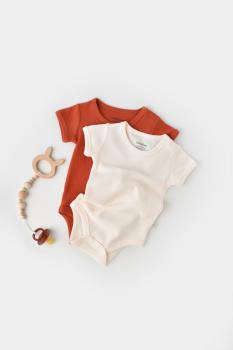 Set 2 body-uri bebe unisex -100% bumbac organic - scortisoara/ecru, baby cosy (marime: 6-9 luni)