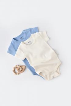 Set 2 body-uri bebe unisex -100% bumbac organic - ecru/bleu, baby cosy (marime: 3-6 luni)
