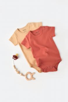 Set 2 body-uri bebe unisex -100% bumbac organic - mustar/ scortisoara, baby cosy (marime: 3-6 luni)