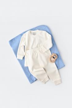 Set bluzita cu maneca lunga si panataloni lungi - bumbac organic 100% - ecru, baby cosy (marime: 3-6 luni)