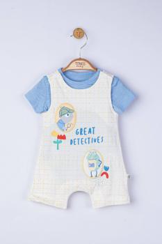 Set salopeta cu tricou great detectives pentru bebelusi, tongs baby (culoare: albastru, marime: 9-12 luni)