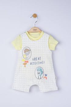 Set salopeta cu tricou great detectives pentru bebelusi, tongs baby (culoare: galben, marime: 6-9 luni)