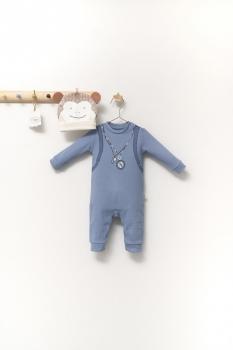 Set salopeta cu caciulita cu urechiuse pentru bebelusi ursulet, tongs baby (culoare: albastru, marime: 6-9 luni)