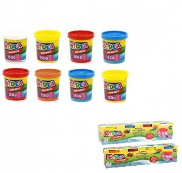 Set 4 borcanele plastilina cu sabloane pe capac 150 grame