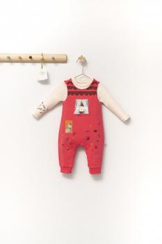 Set salopeta cu bluzita scufita rosie pentru bebelusi, tongs baby (marime: 9-12 luni, culoare: corai)