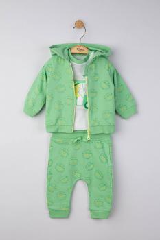 Set 3 piese: pantaloni, tricou si hanorac pentru bebelusi, tongs baby (culoare: verde, marime: 6-9 luni)