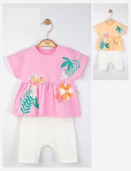 Set tricou de vara cu pantalonasi pentru fetite, tongs baby (culoare: somon, marime: 6-9 luni)