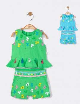 Set elegant bluzita de vara cu pantalonasi pentru fetite ciucurasi, tongs baby (culoare: verde, marime: 12-18 luni)