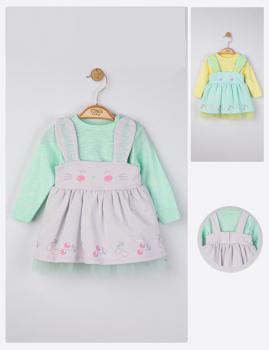 Set rochita cu bluzita pentru fetite cirese, tongs baby (culoare: verde, marime: 6-9 luni)