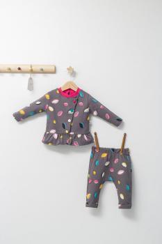 Set 2 piese cu bluzita cu volan si pantalonasi pentru fetite colorful autum, tongs baby (culoare: gri, marime: 6-9 luni)