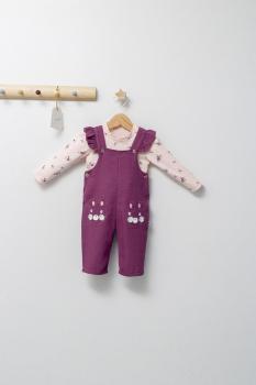 Set elegant cu salopeta si bluzita pentru bebelusi paris love, tongs baby (culoare: roz inchis, marime: 9-12 luni)
