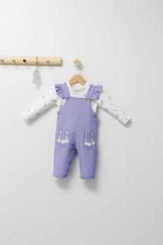 Set elegant cu salopeta si bluzita pentru bebelusi paris love, tongs baby (culoare: mov, marime: 3-6 luni)