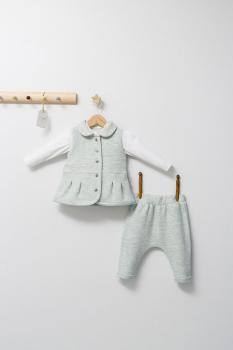 Set 3 piese: pantaloni, bluzita si vestuta eleganta pentru bebelusi paris love, tongs baby (culoare: vernil, marime: 6-9 luni)
