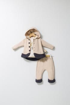 Set 3 piese: pantaloni, bluzita si hainuta cu gluga eleganta pentru bebelusi fun penguin, tongs baby (marime: 12-18 luni, culoare: ecru)