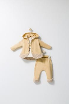 Set 3 piese: pantaloni, bluzita si hainuta cu gluga eleganta pentru bebelusi fun penguin, tongs baby (marime: 12-18 luni, culoare: crem)