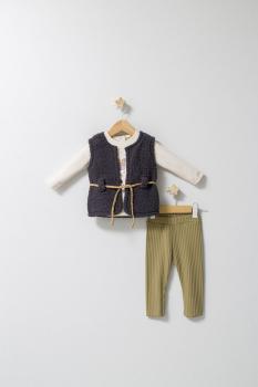 Set 3 piese: pantaloni, bluzita si vestuta eleganta pentru bebelusi fun penguin, tongs baby (culoare: gri, marime: 6-9 luni)