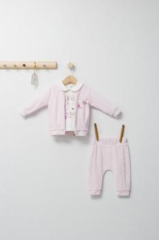 Set 3 piese: pantaloni, bluzita si hainuta pentru bebelusi gazelle, tongs baby (culoare: roz, marime: 6-9 luni)