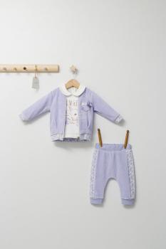 Set 3 piese: pantaloni, bluzita si hainuta pentru bebelusi gazelle, tongs baby (culoare: mov, marime: 12-18 luni)