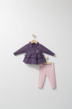 Set cu pantalonasi si camasuta in carouri pentru bebelusi ballon, tongs baby (culoare: mov, marime: 12-18 luni)