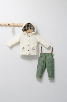 Set 3 piese: pantaloni, bluzita si hainuta pentru bebelusi king, tongs baby (culoare: verde, marime: 6-9 luni)