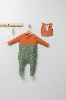 Set salopeta cu caciulita pentru bebelusi king, tongs baby (culoare: portocaliu, marime: 6-9 luni)