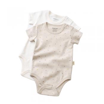 Set 2 body-uri bebe unisex -100% bumbac organic - crem cu buline, baby cosy (marime: 12-18 luni)