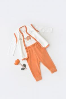 Set 3 piese broscuta cu body, pantalonasi si vestuta din 80%bumbac organic si 20% poliester - portocaliu, baby cosy (marime: 6-9 luni)