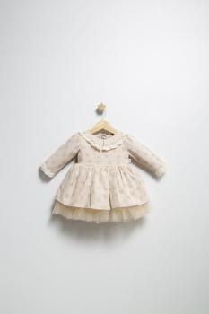 Rochita eleganta pentru fetite elbise, tongs baby, cu tulle si volane (culoare: bej, marime: 12-18 luni)
