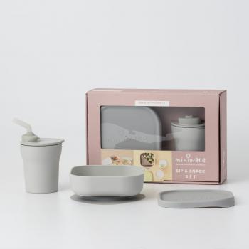 Set diversificare hrana bebelusi miniware sip&snack, 100% din materiale naturale biodegradabile, 3 piese, grey