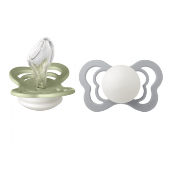 Bibs - Set 2 suzete Fosforencente Couture GLOW  Silicon, tetina anatomica, 6 luni +-Sage/Cloud