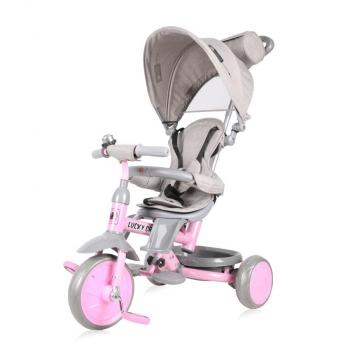 Tricicleta pentru copii, lucky crew, multifunctionala, grey & pink