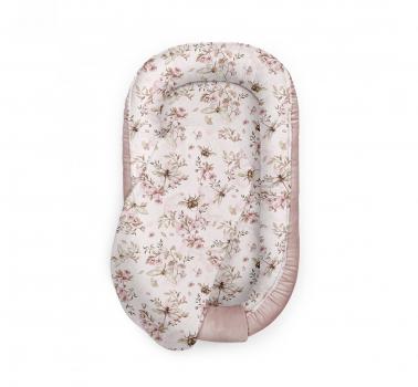 Suport de dormit babynest premium bumbac si catifea cherry soft pink by babysteps, 70x35 cm