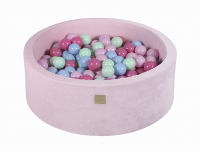 Piscina uscata cu 200 de bile (mint, baby blue, roz deschis, roz pastel) meowbaby   , 90x30 cm, catifea pastel pink