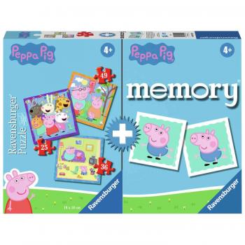 Puzzle + joc memory peppa pig, 25/36/49 piese