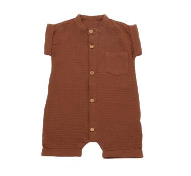 Salopeta de vara din muselina, babycosy, 100% bumbac organic, caramiziu (marime: 9-12 luni)