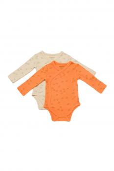 Set 2 body-uri petrecute printed, babycosy, 50% modal+50% bumbac, stone/apricot (marime: 3-6 luni)