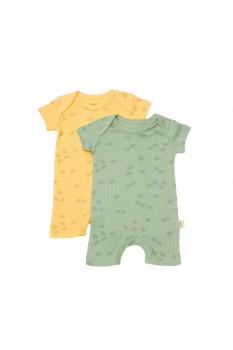 Set 2 salopete scurte printed, babycosy, 50% modal+50% bumbac, lamaie/verde (marime: 0-3 luni)