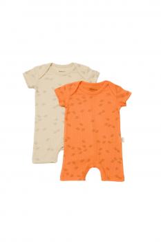 Set 2 salopete scurte printed, babycosy, 50% modal+50% bumbac, stone/apricot (marime: 6-9 luni)