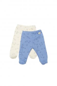 Set 2 pantalonasi cu botosei printed, babycosy, 50% modal+50% bumbac, ecru/lavanda (marime: 6-9 luni)