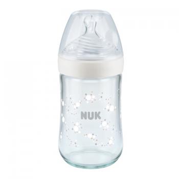 Biberon Nuk Nature Sense Sticla 240 ml Control Temperatura Tetina Silicon M 6-18 luni Alb