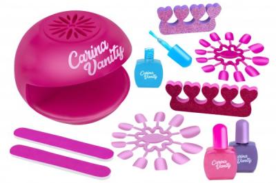 Set de joaca pentru fetite Globo manichiura si pedichiura cu sclipici si lampa speciala pentru unghii