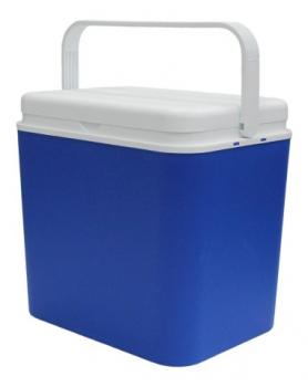 Lada frigorifica volum 30 litri, pentru camping, iarba verde si diverse activitati, albastra cu alb