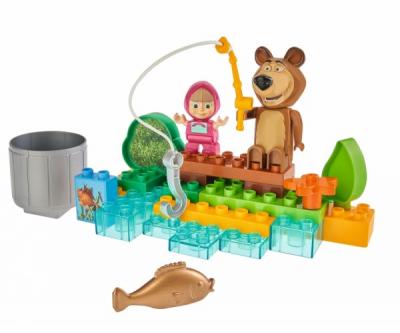 Set constructie cuburi Unico Masha si Ursul La Pescuit 29 piese