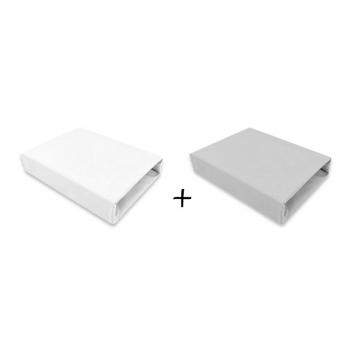 Qmini - set 2 cearceafuri cu elastic pentru patut leagan sau patut co-sleeper, 90x50 cm, din bumbac, material certificat oeko tex standard 100, white and grey