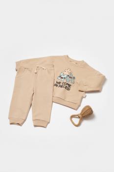 Set hanorac si pantaloni, two thread, 100%bumbac organic - stone, babycosy (marime: 18-24 luni)