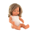 Papusa 38 cm, fetita europeana cu par blond inchis, imbracata in salopeta tricotata